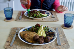 'Good life' bean burgers, falafel and salad