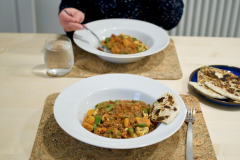 Lentil and vegetable curry, peshwari naan