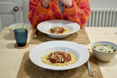 Spaghetti arrabbiata and salad