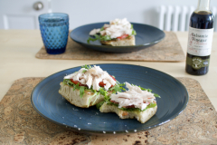 Roast chicken open sandwich on foccacia