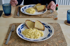 Scrambled eggs and sourdough